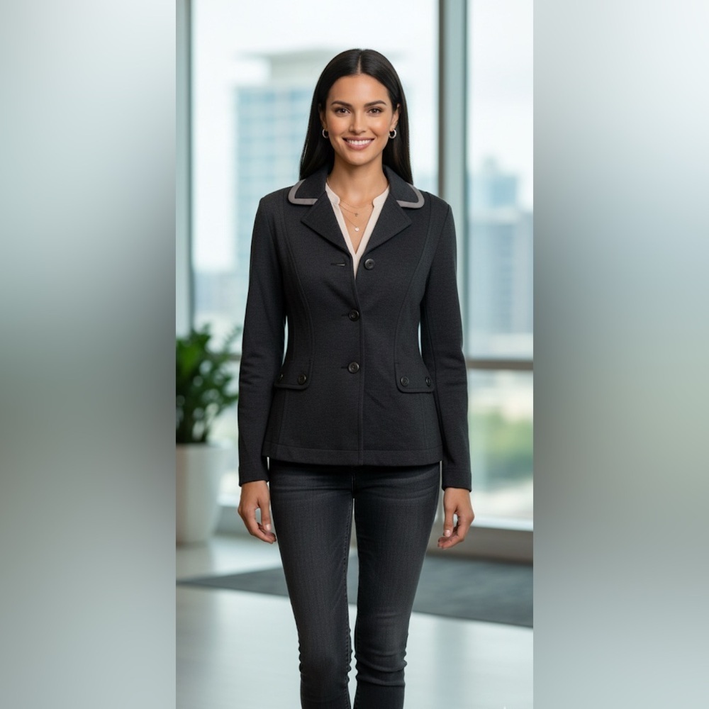 CAbi Charcoal Gray Ponte Knit Crew Blazer Jacket style 3030 size small